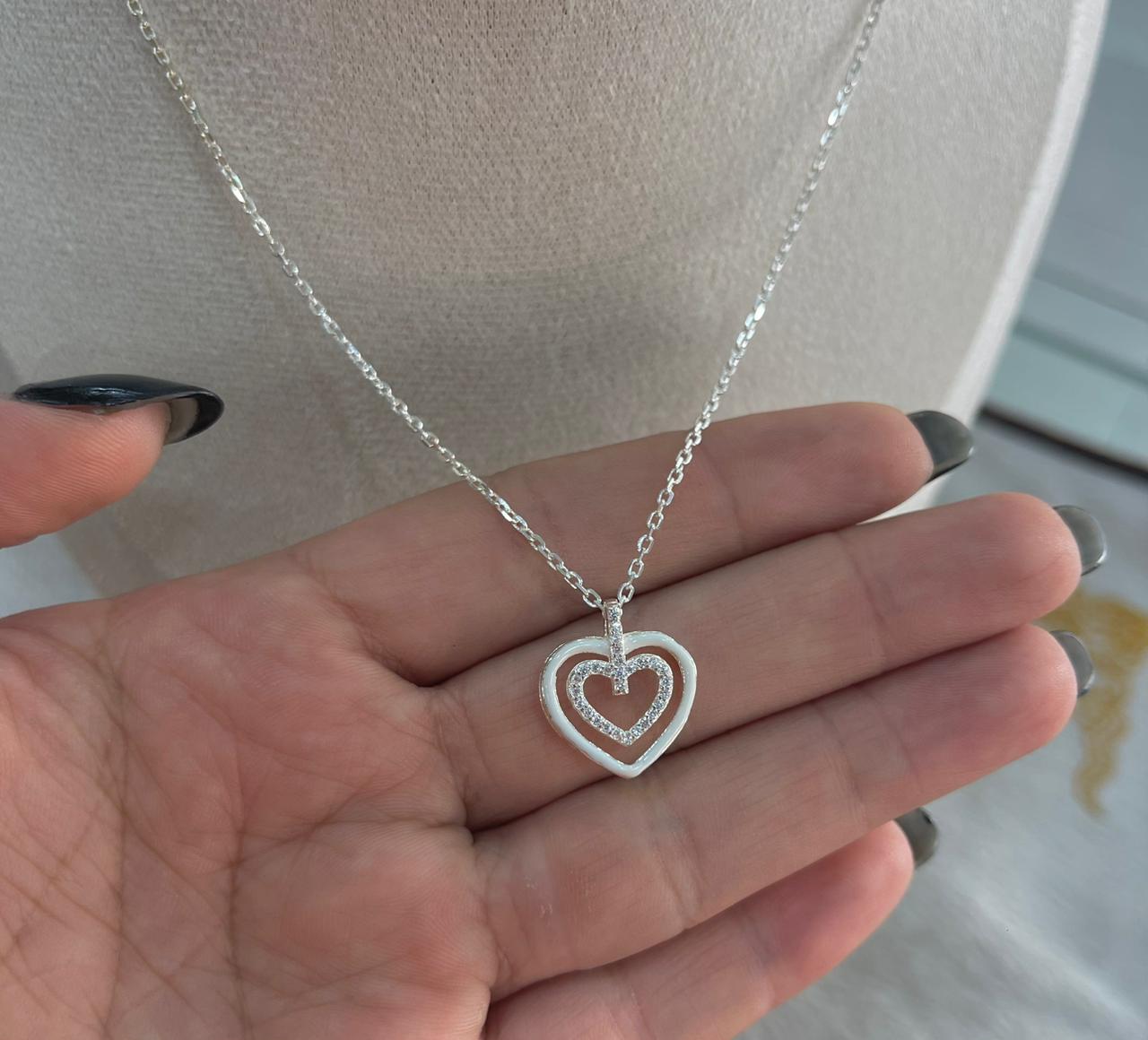 Cadena Corazón Blanco de Plata 925