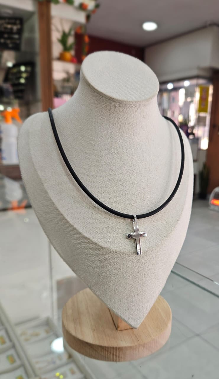 IDEAL PARA PAPÁ! CADENA DE CAUCHO FINO+CRUZ DE PLATA