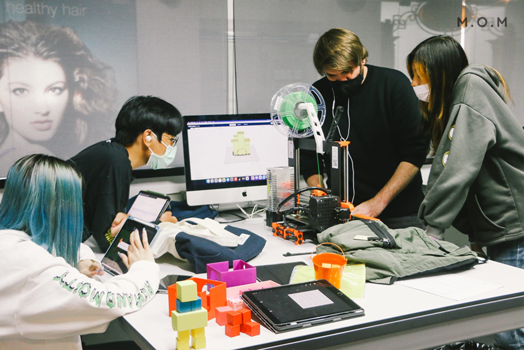 Students collaborating in a modern classroom.