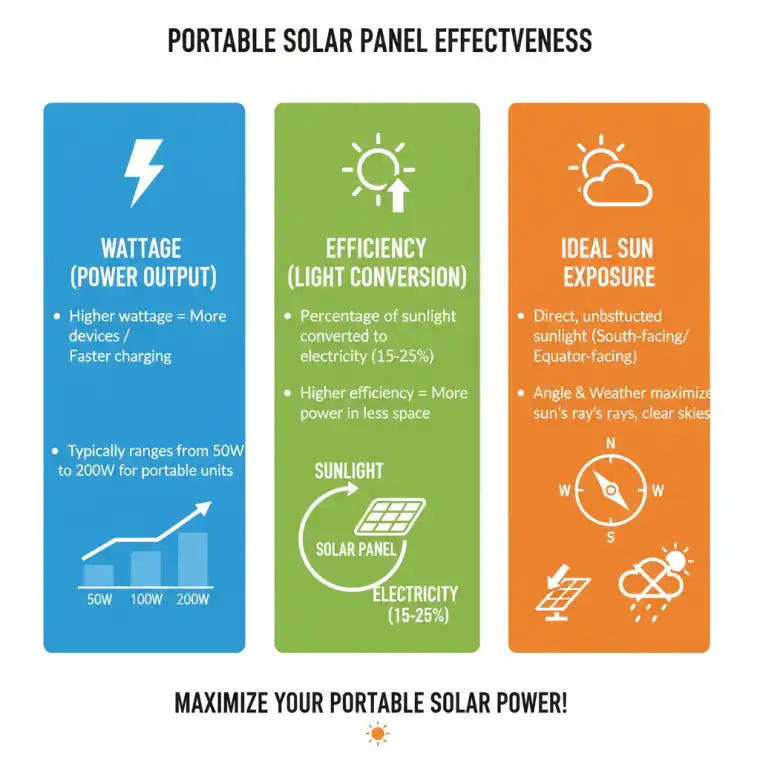 A portable solar panel array unfolded in an outdoor setting, charging devices.