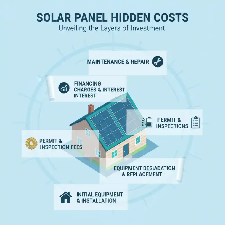 Solar panels on a residential roof with a clear blue sky, symbolizing clean energy and potential cost savings.