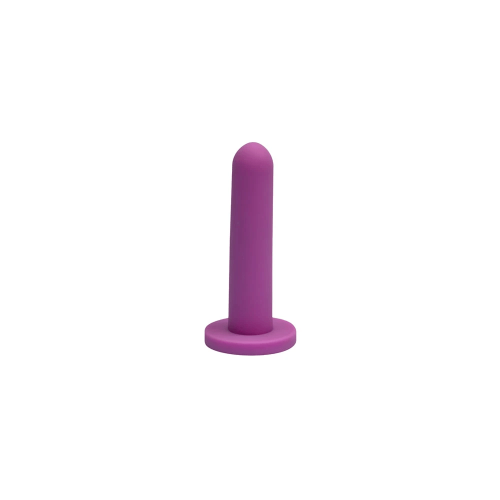 Close-up of a smooth medical grade silicone vaginal dilator with a rounded tip for comfortable insertion during pelvic floor therapy and vaginal stretching.