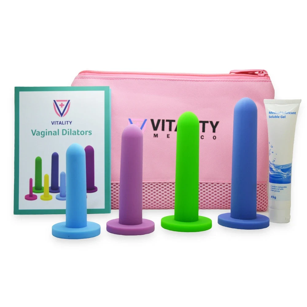 Medical grade silicone vaginal dilator set for home pelvic floor therapy, vaginal rehabilitation, and women's intimate health with discreet delivery across Europe.