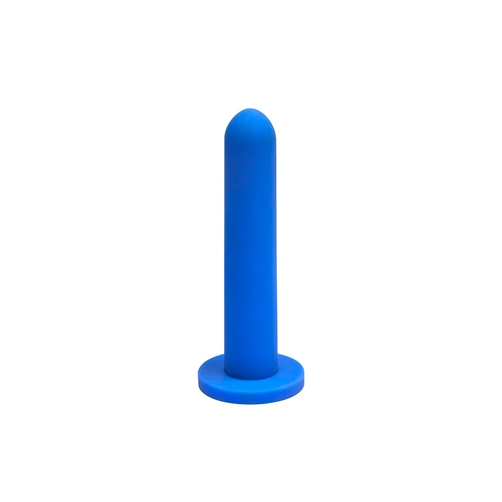 Close-up of a smooth purple silicone vaginal dilator with rounded tip for comfortable vaginal dilator therapy and pelvic floor rehabilitation.