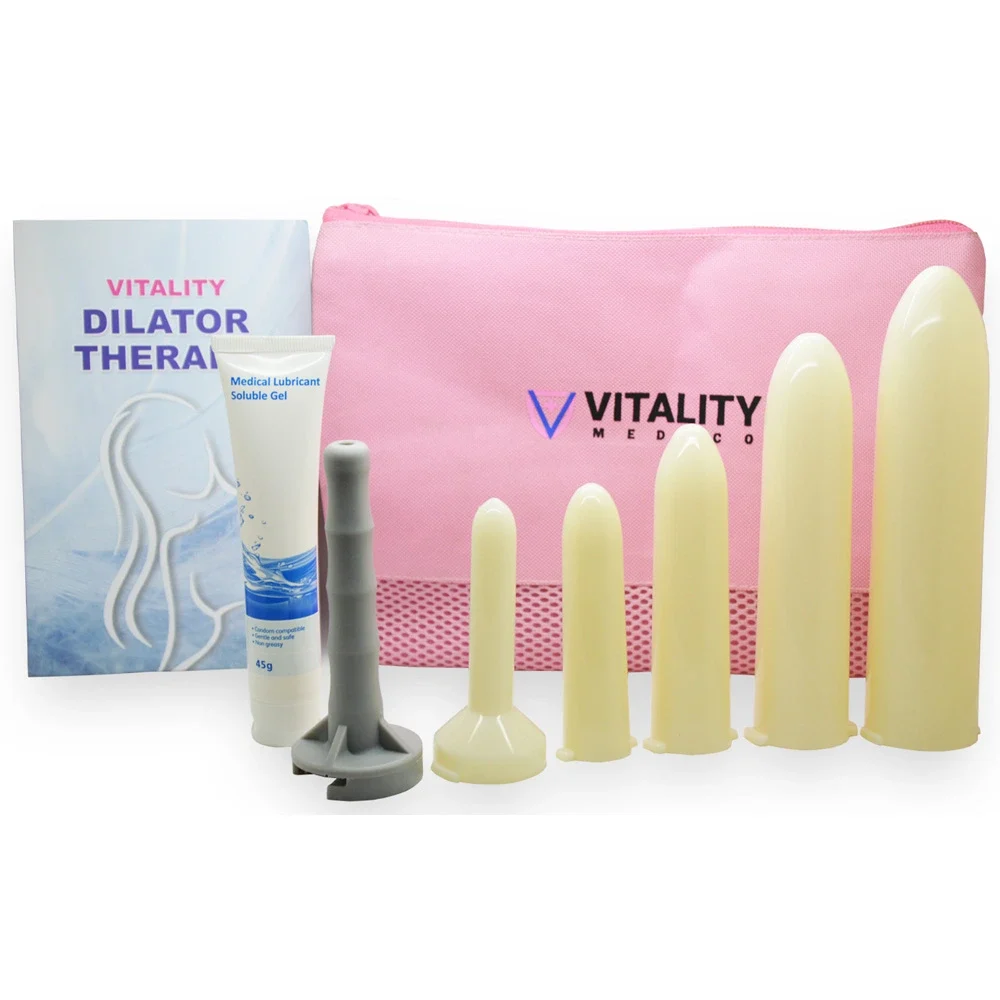 Vitality Medico vaginal dilator kit with 5 graduated dilators, storage bag and personal lubricant