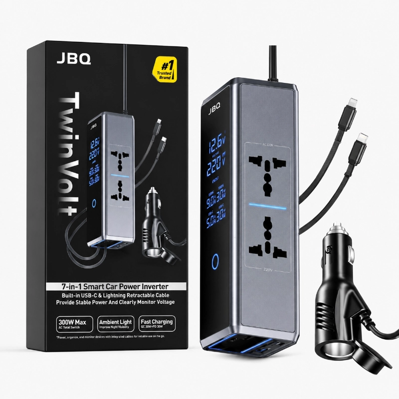 JBQ TwinVolt 7-in-1 Smart Car Power Inverter