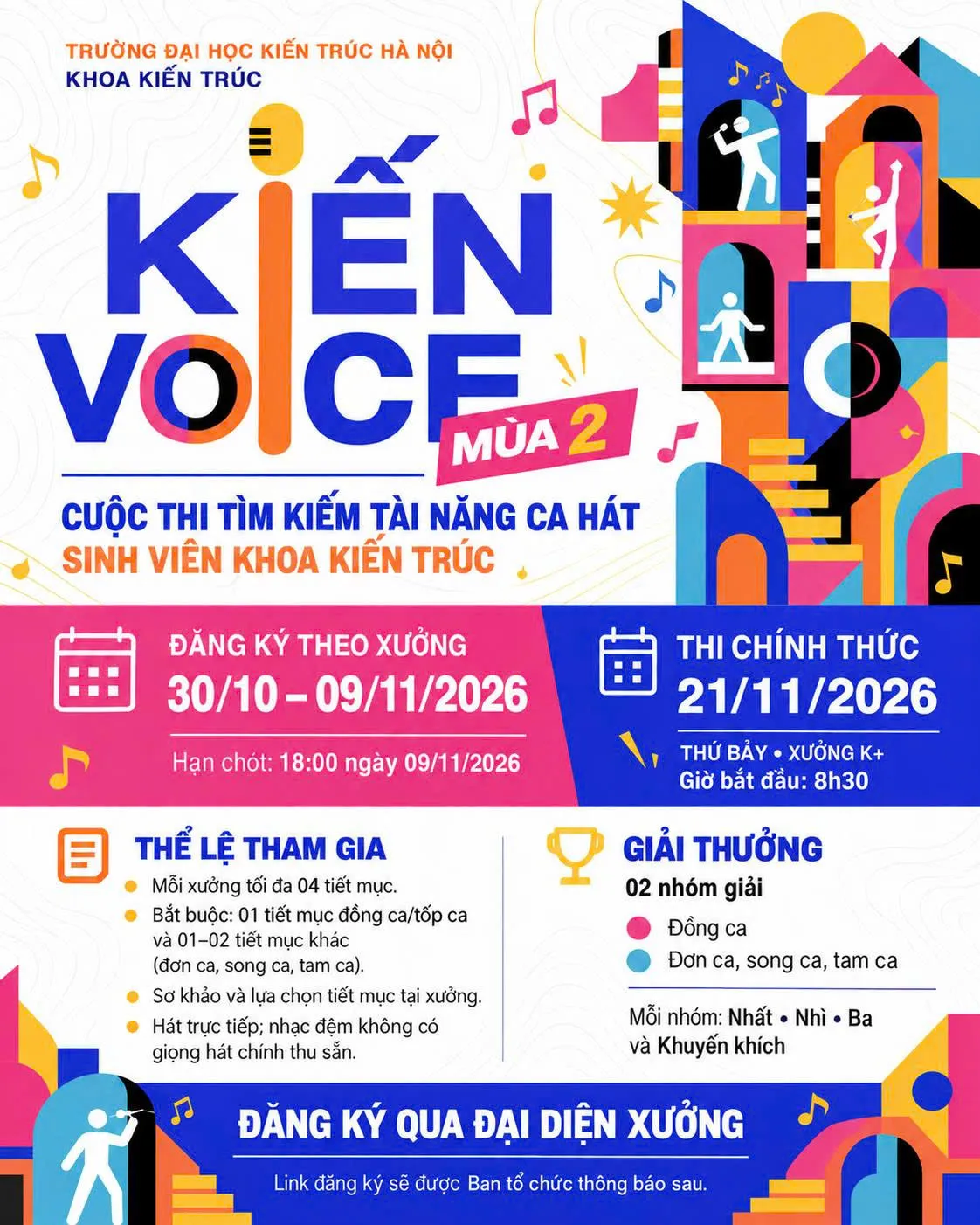 THÔNG BÁO: Đăng ký tham gia Cuộc thi tìm kiếm tài năng ca hát sinh viên Khoa Kiến trúc KIẾN VOICE - MÙA 2