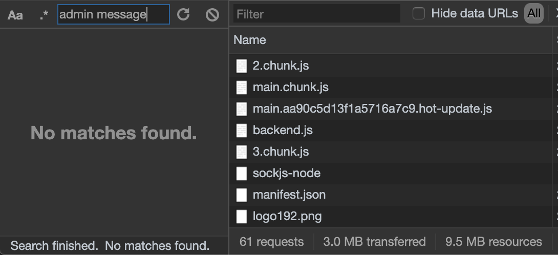 screenshot: admin message component isn't found