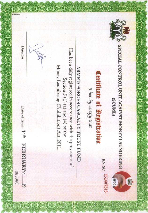 SCUML Registration Certificate