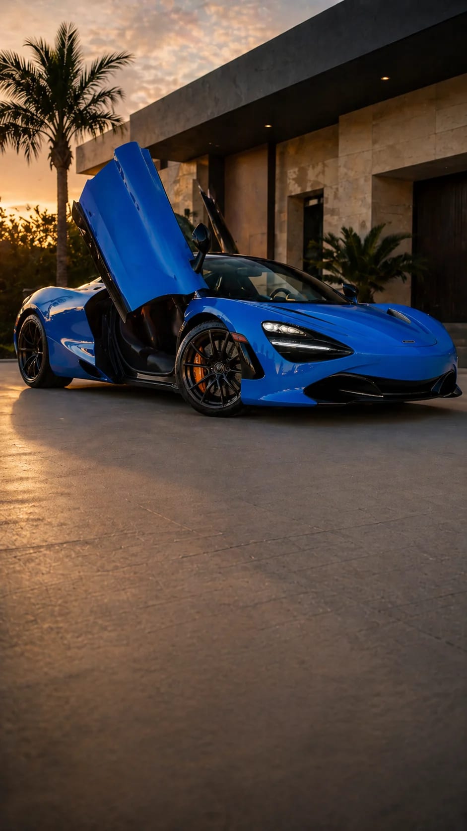 Freshly detailed blue sports car with glossy exterior finish