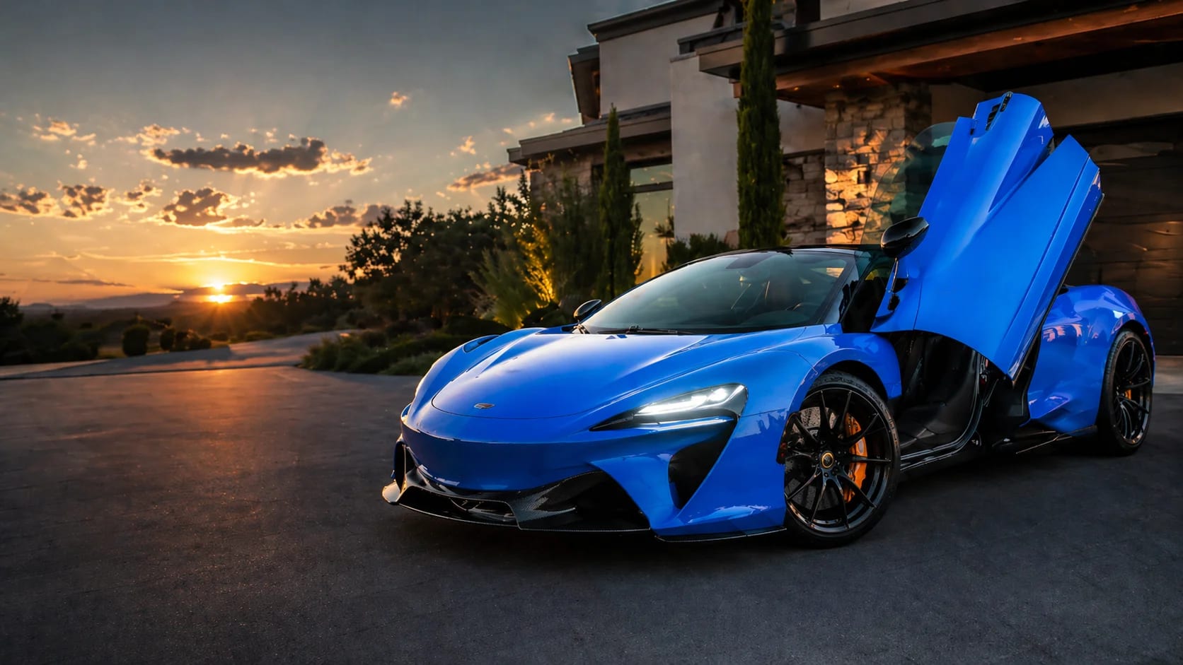Freshly detailed blue sports car with glossy exterior finish