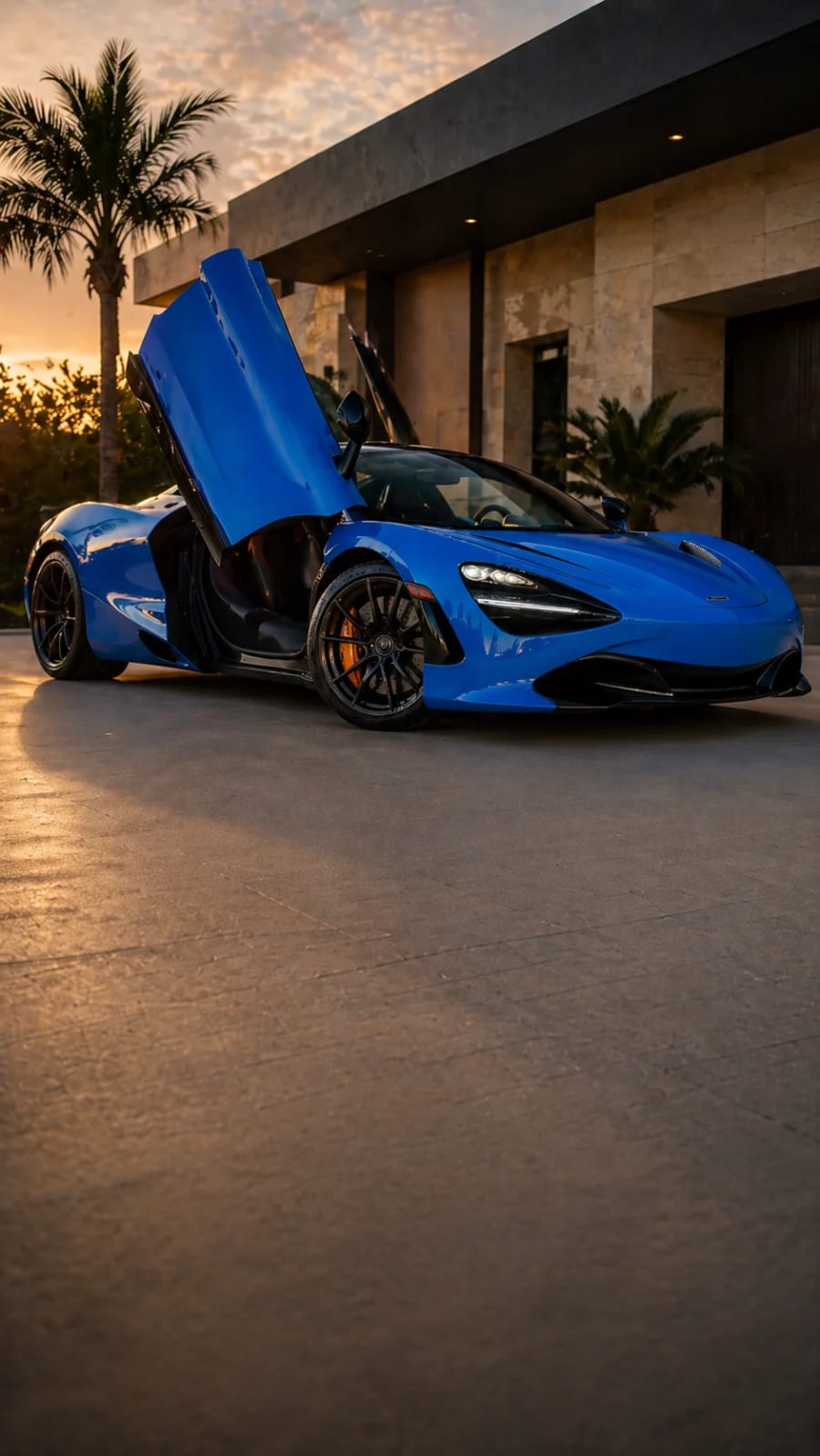 Freshly detailed blue sports car with glossy exterior finish