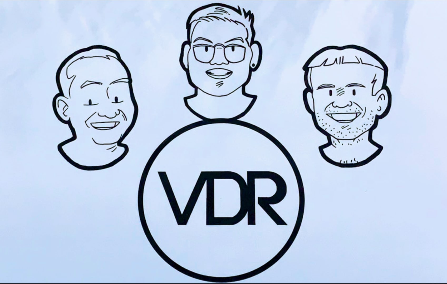 Interior mural of the three VDR founders above the logo.