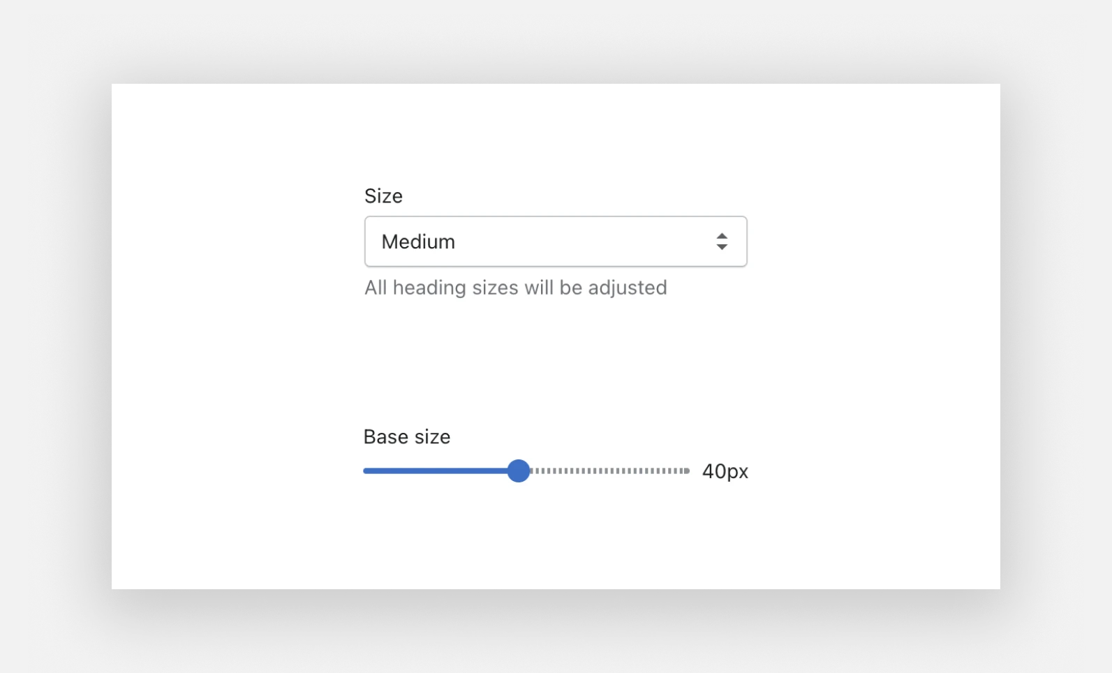 An example of font size customization with less choices