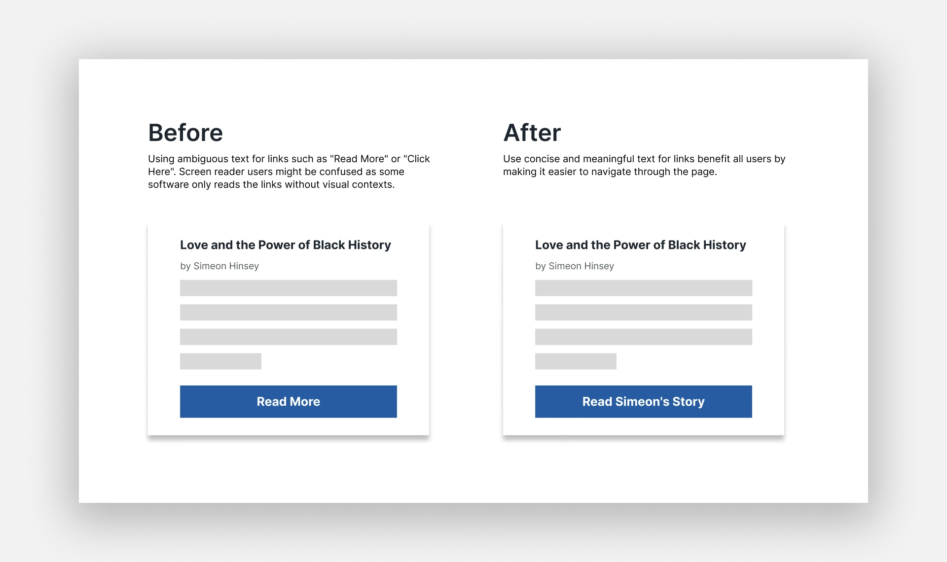Example of button text before & after accessibility enhancement