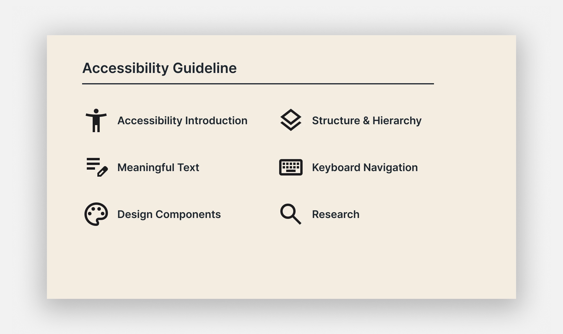 Table of content of accessibility guideline