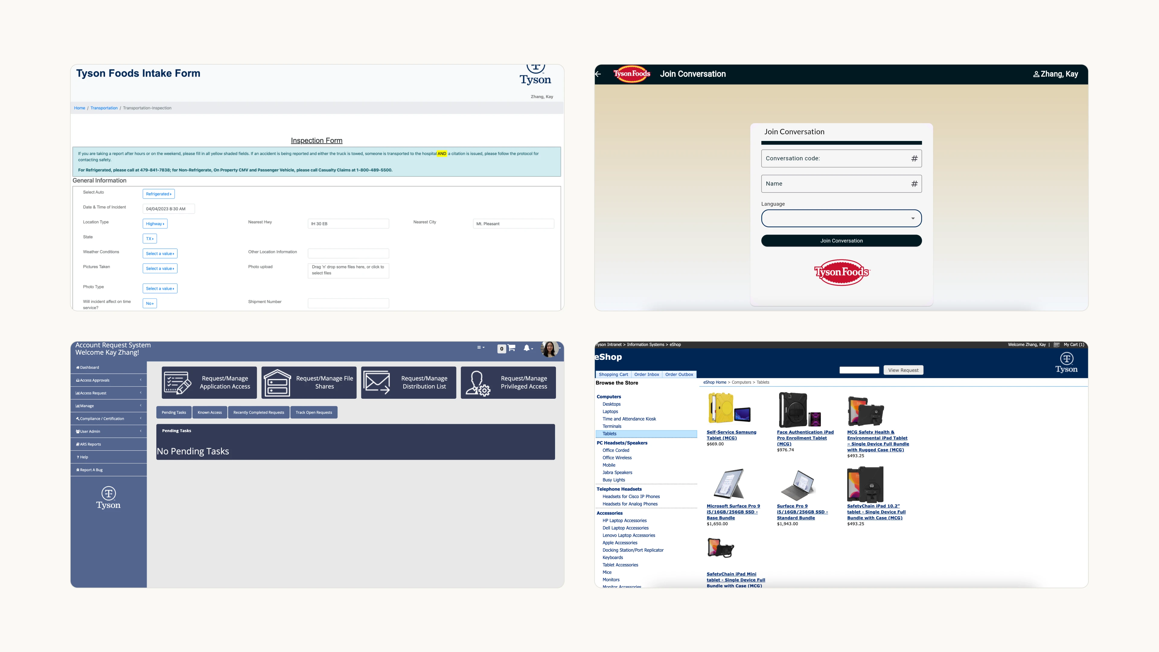 Examples of different applications under Tyson Foods.