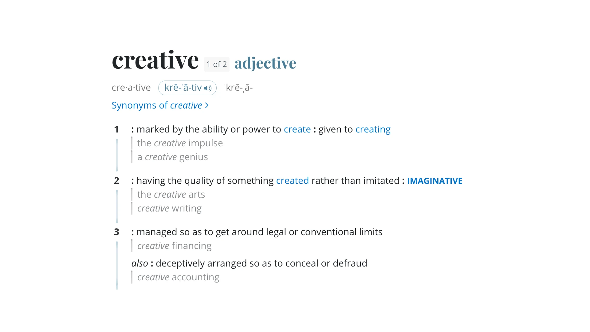 definition of creative from the Merriam-Webster dictionary