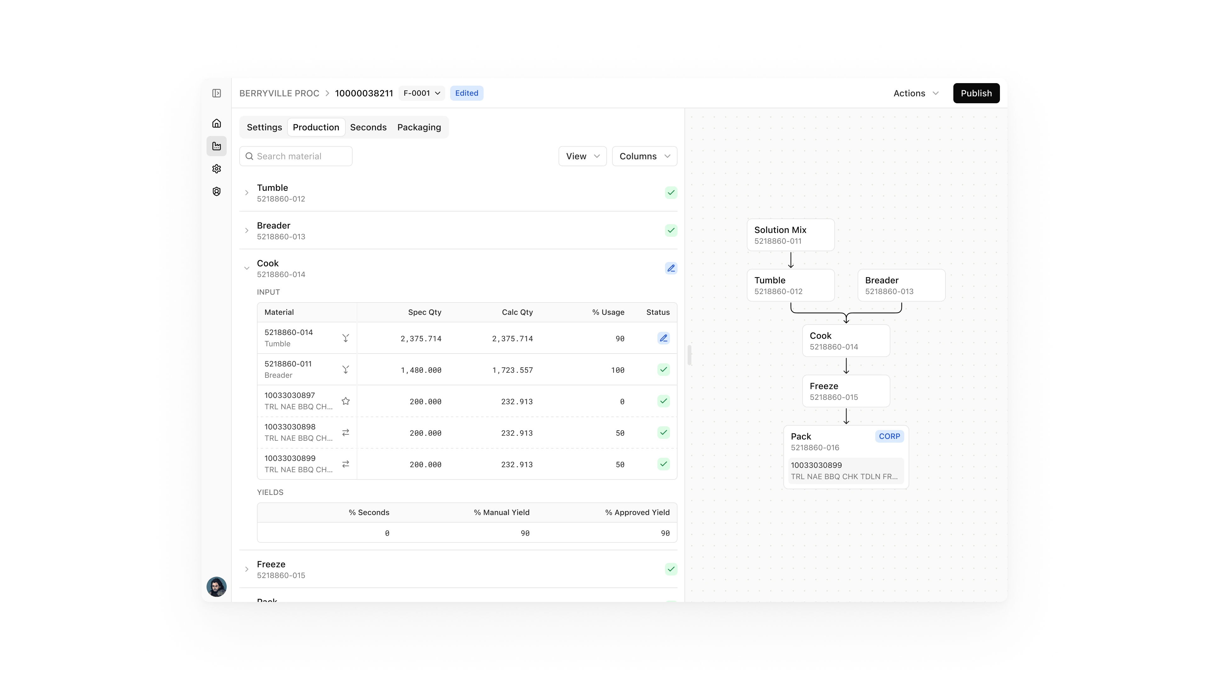 Status chips: showing what data has been edited