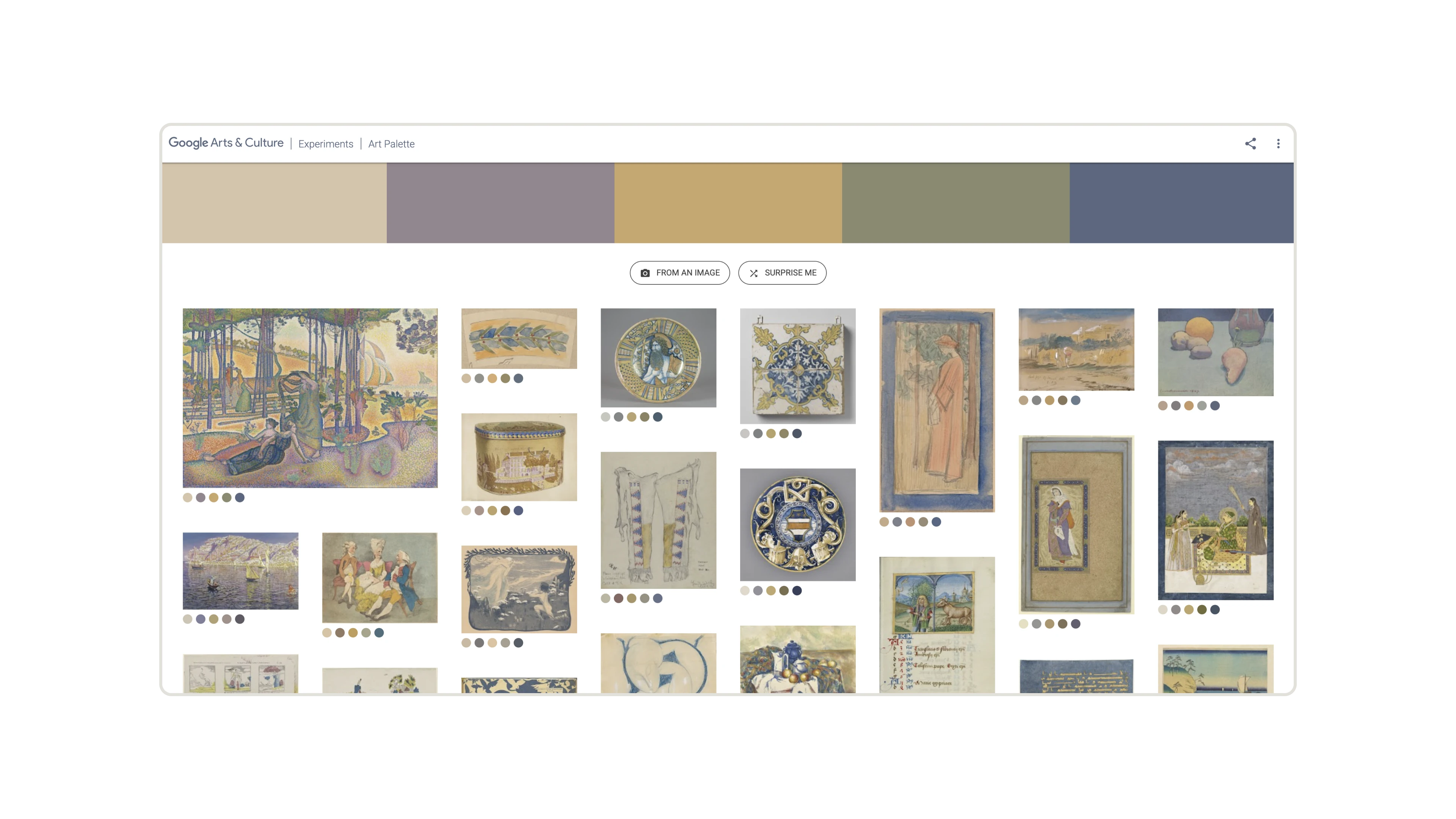 Art Palette: Discover artwork that has similar color palettes, a great place for inspiration.
