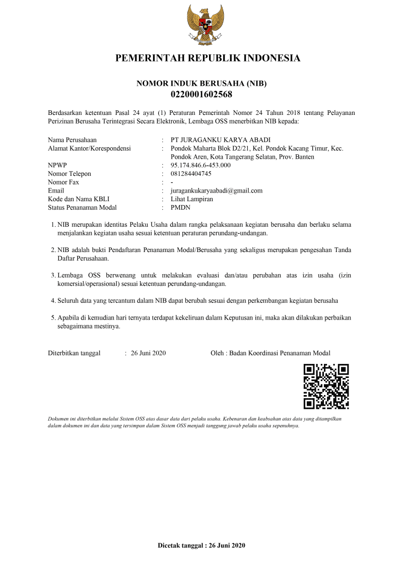 Legalitas PT Juraganku Karya Abadi