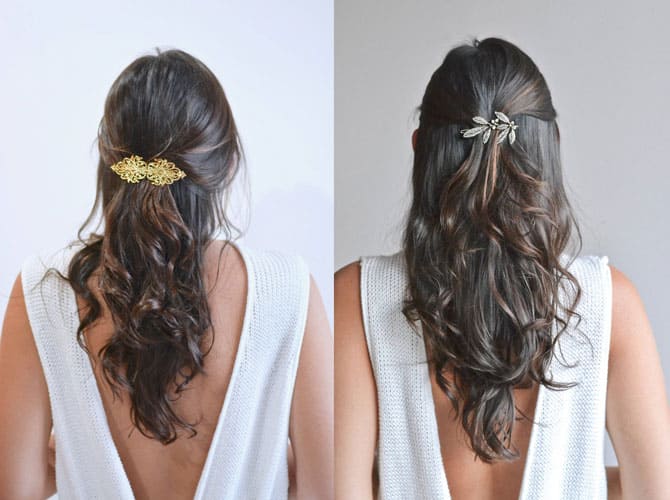 Coiffure de mariée avec demi queue et barrette