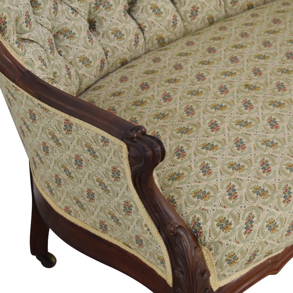  Vintage Victorian Tufted Back Carved Acorns Sofa Sofas