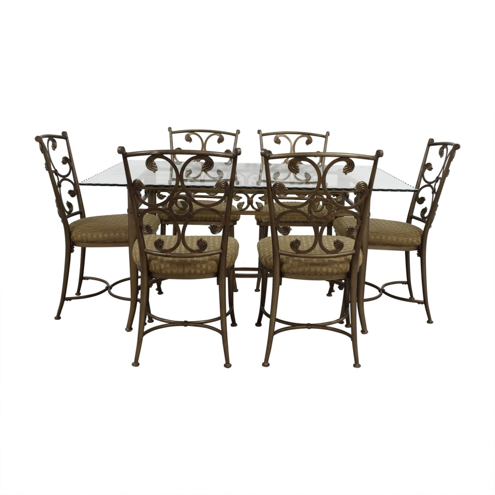 Glass and Gold Wrought Iron Dining Set Gold