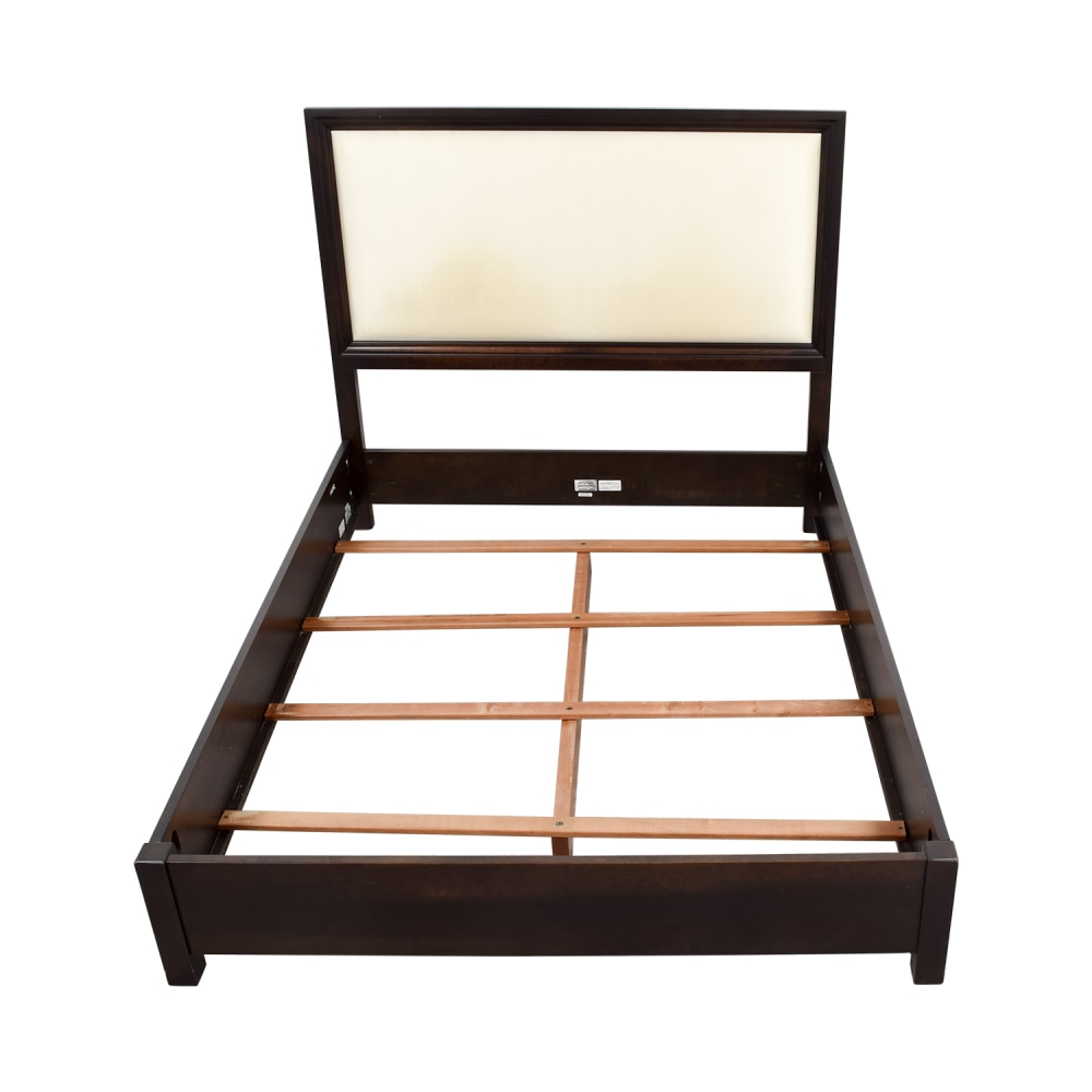 Ethan Allen Wood and Cream Upholstered Queen Bed Frame Ethan Allen