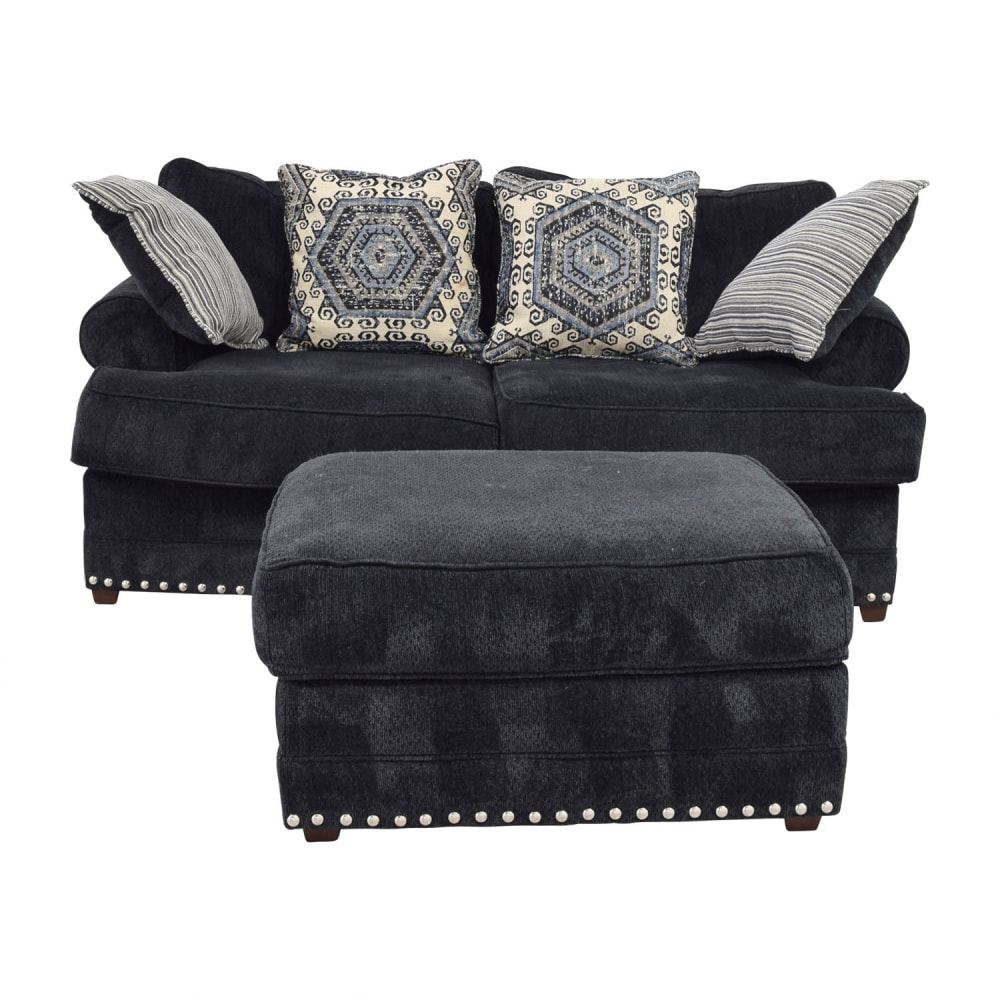 Furniture Dakota Navy Nailhead Loveseat