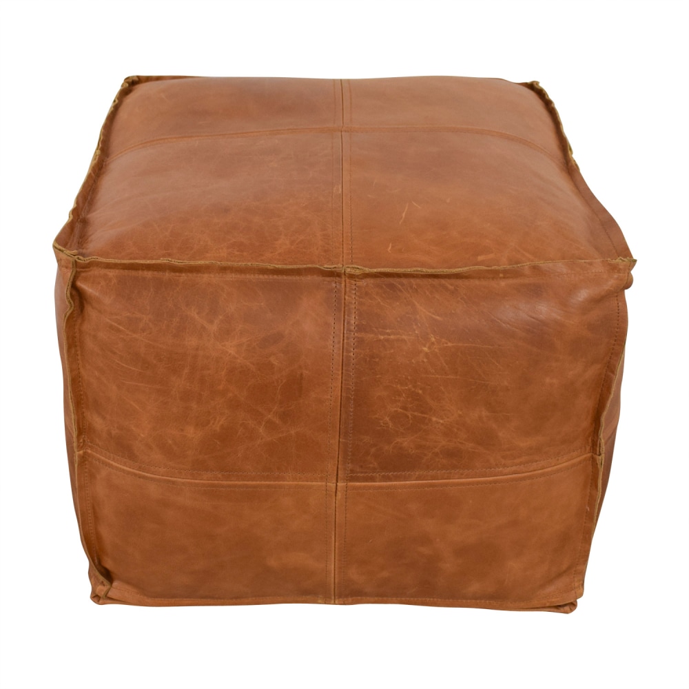 CB2 Saddle Brown Leather Pouf, 41% Off