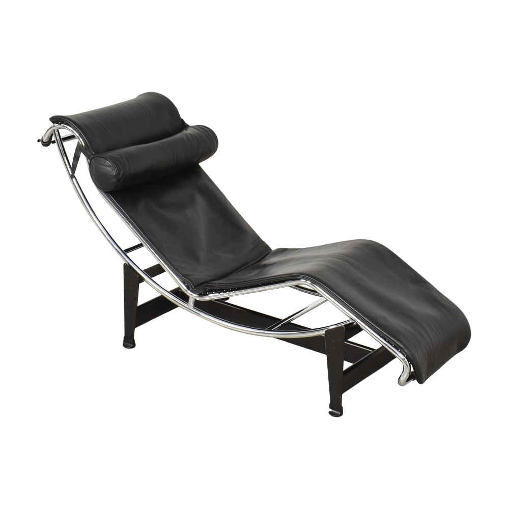 Le Corbusier Lc4 Gray and Black Leather Chaise Lounge for Cassina