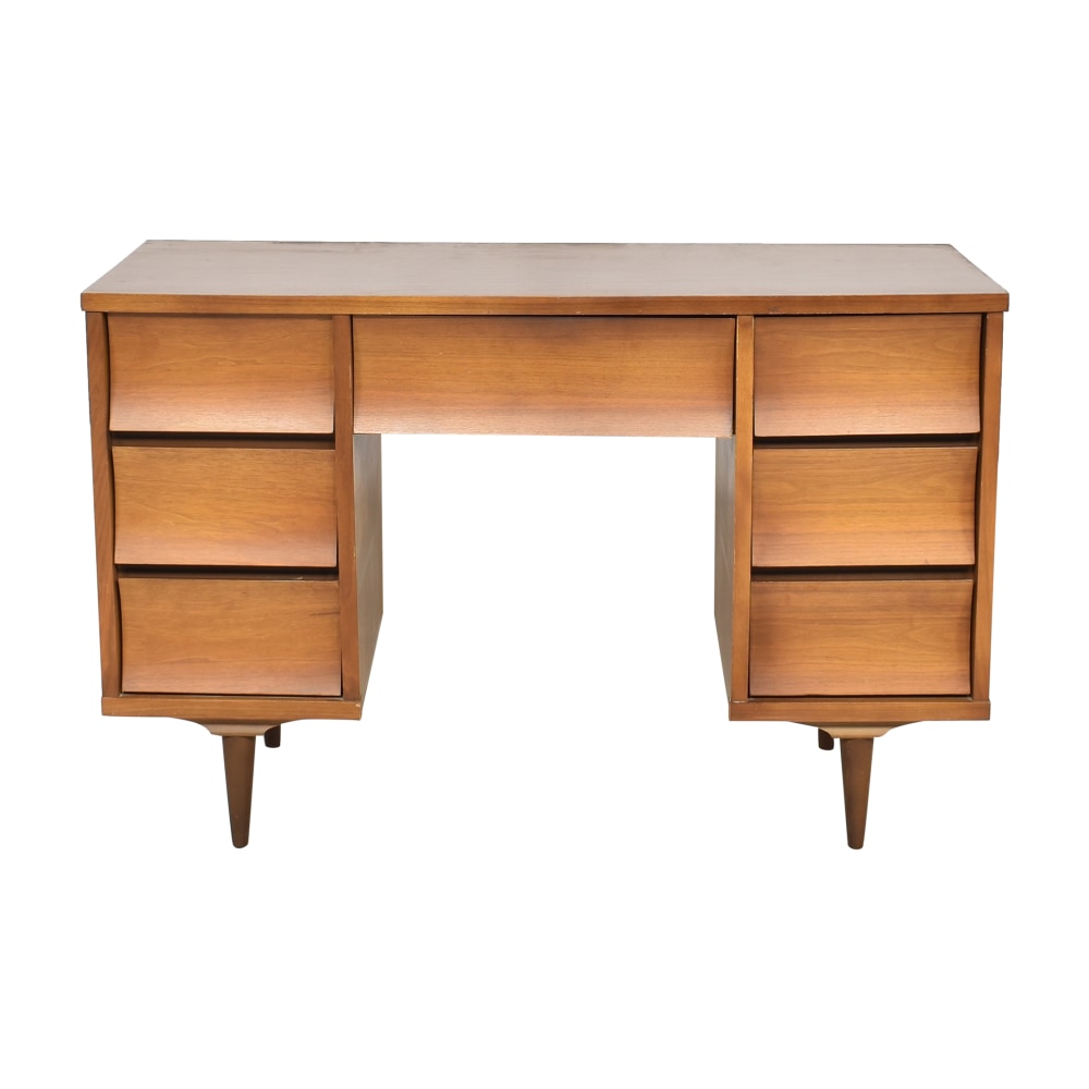 Noir Jetson Natural Brown Teak Wood Midcentury Modern Desk