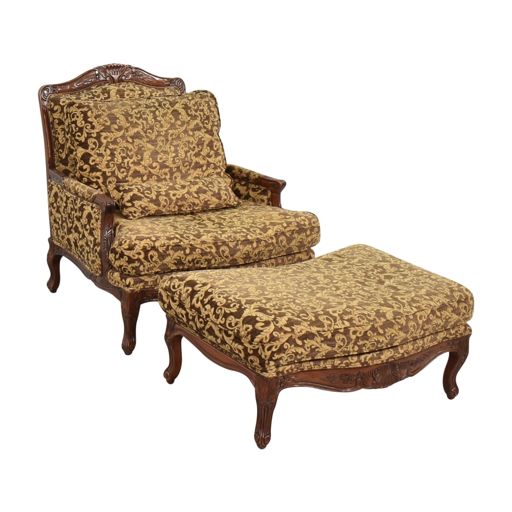 Black and Gold Safari Animal Upholstered Chair and Ottoman