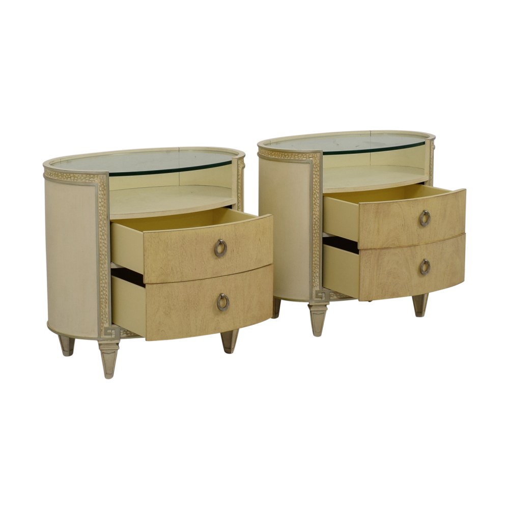 Compositions Carlton Cream and Glass Oval Two-Drawer Nightstands, 90% Off