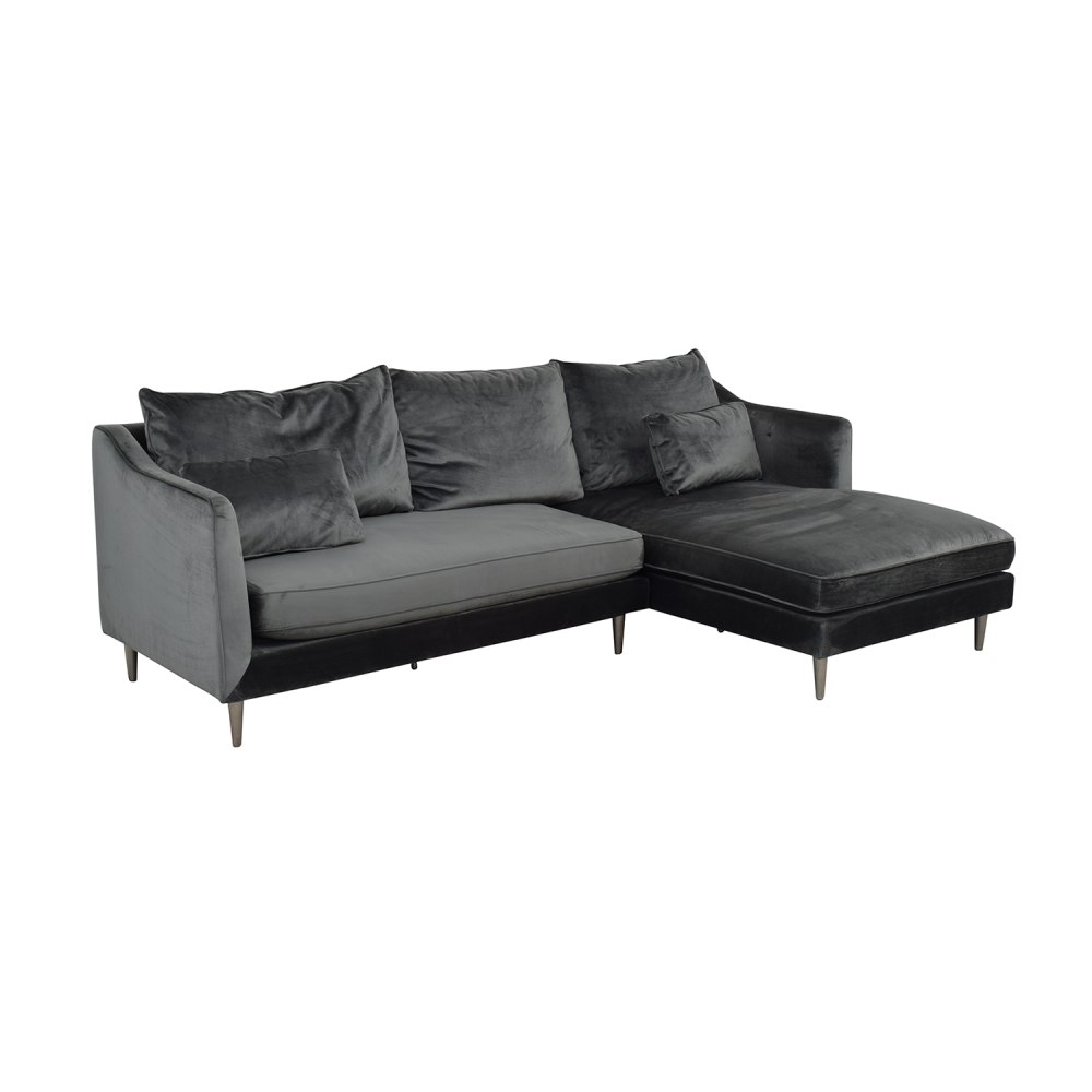 59% OFF - Caitlin Gray Mod Velvet Right Chaise Sectional / Sofas