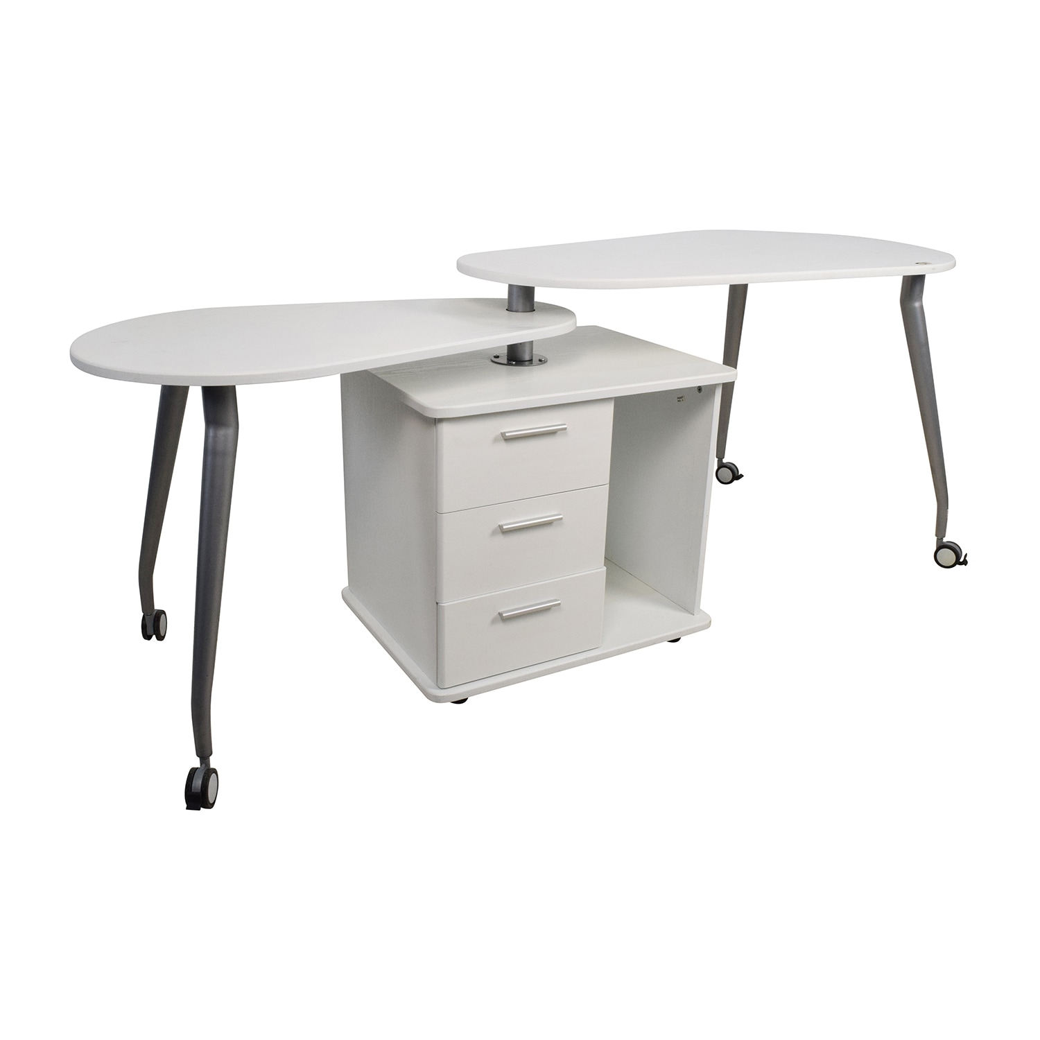 Techni Mobili White and Gold Desk for Office with Drawers & Storage