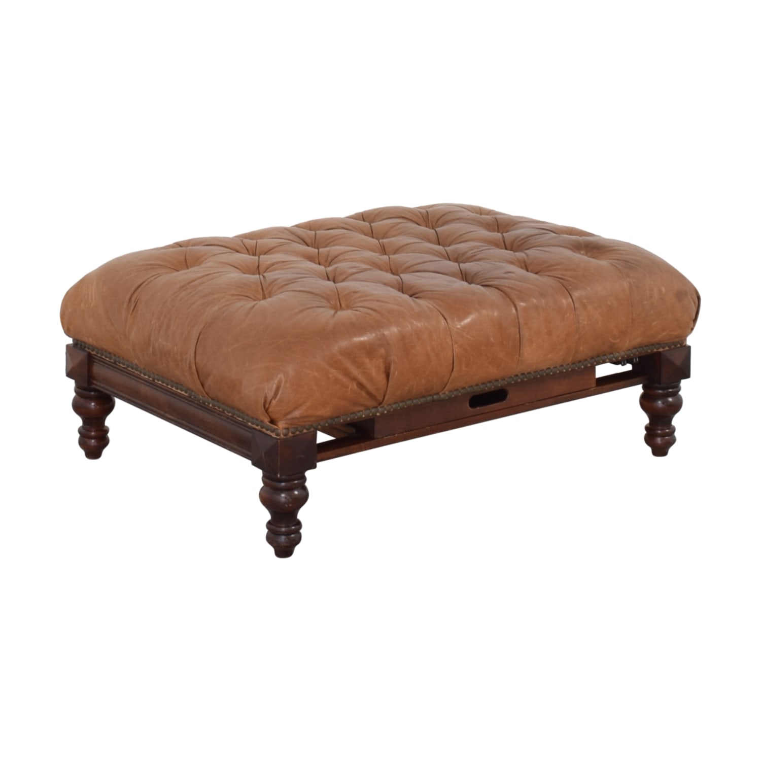 Williston Forge Mckeown 71cm Wide Genuine Leather Tufted Square Solid  Colour Footstool Ottoman