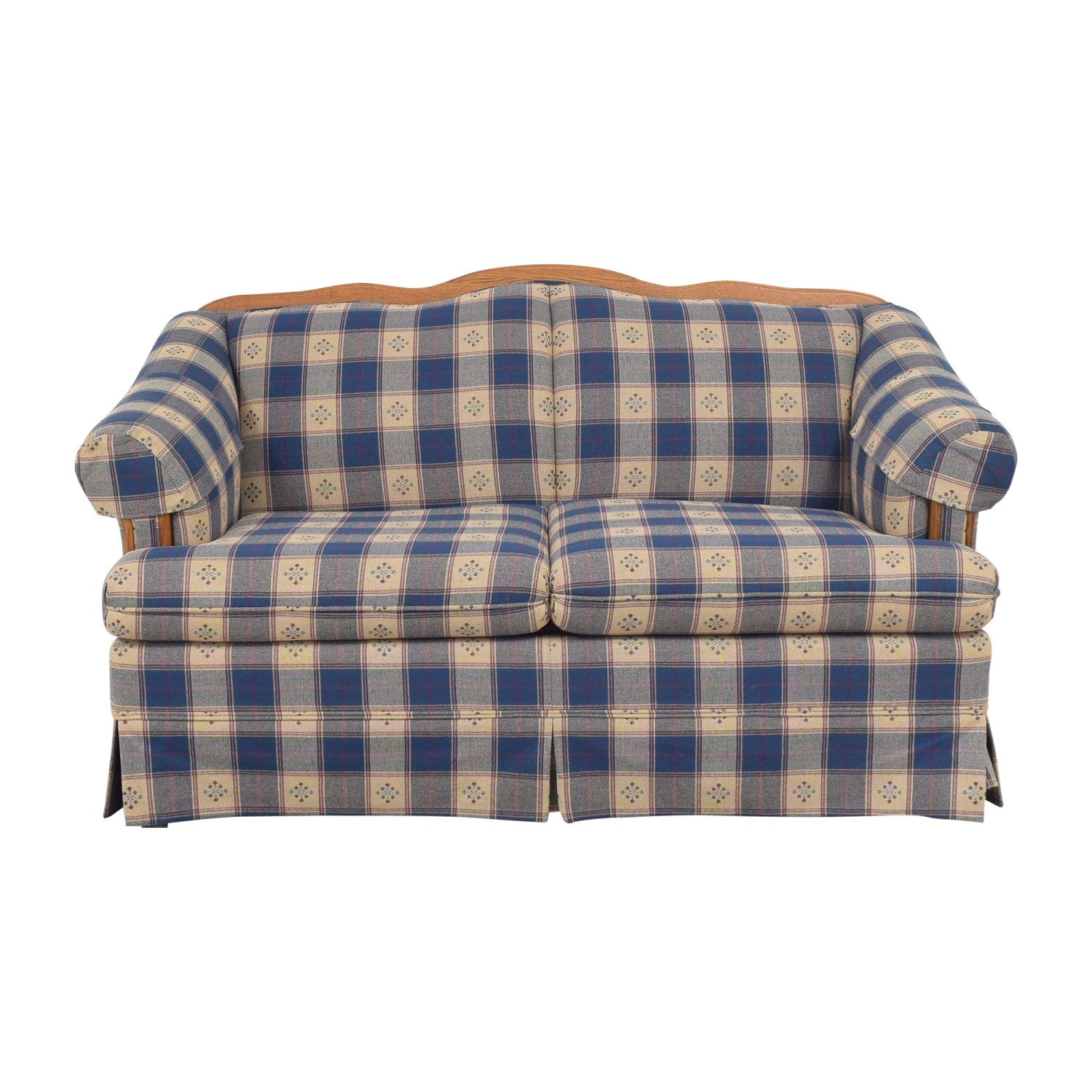 Brown, Yellow and White Plaid Loveseat Sofa