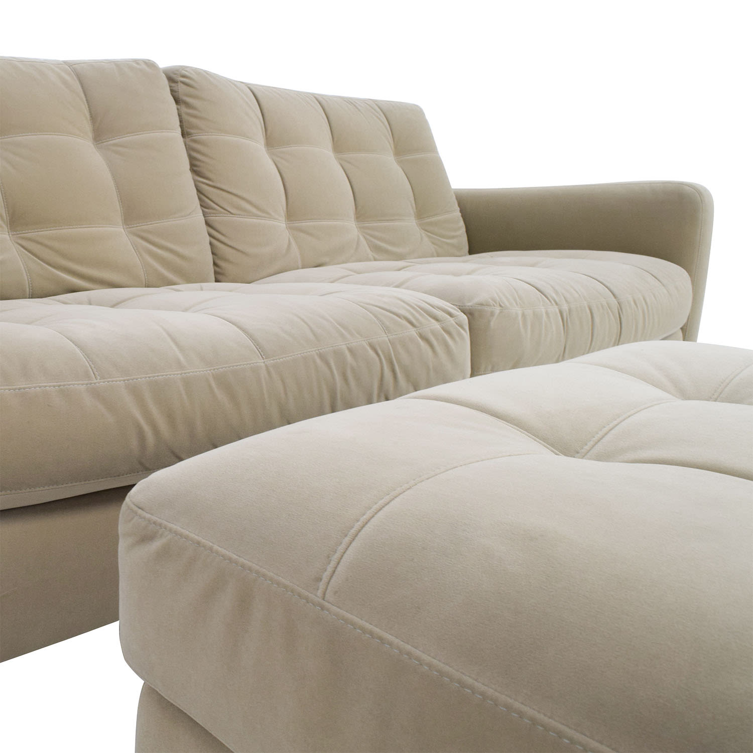 Natuzzi Beige Microfiber Tufted Couch