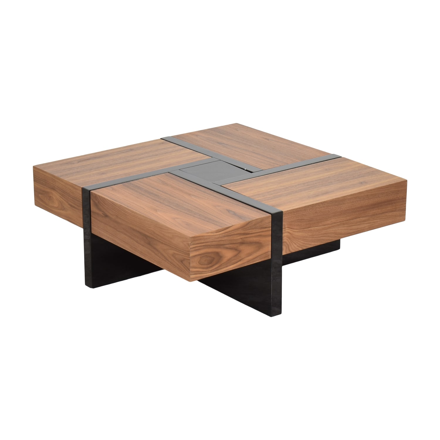 Modrest Makai Modern Walnut & Black Square Coffee Table