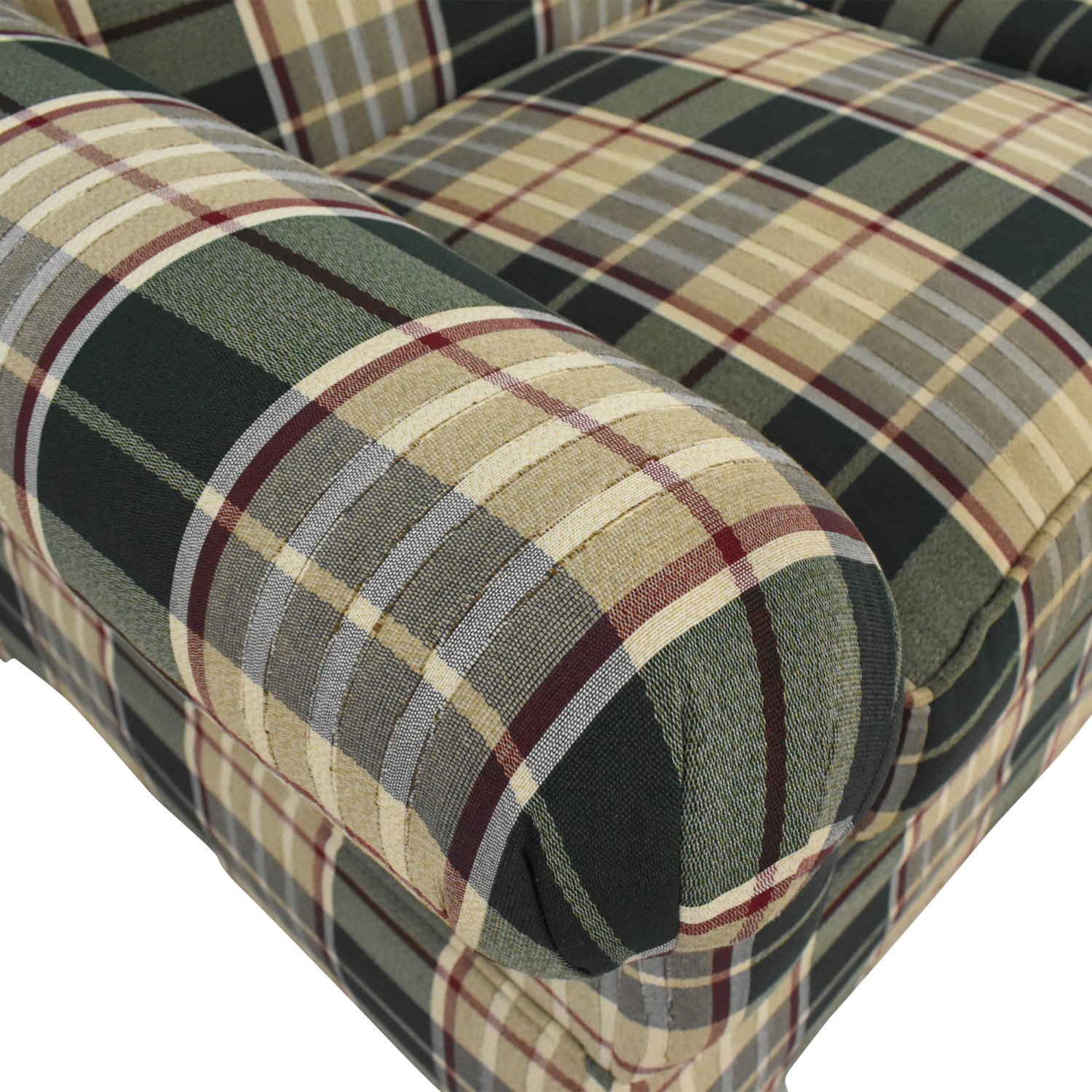 Weymouth Plaid Upholstered Custom English Roll Arm Sofa, With Throw  Pillows, Weymouth Plaid