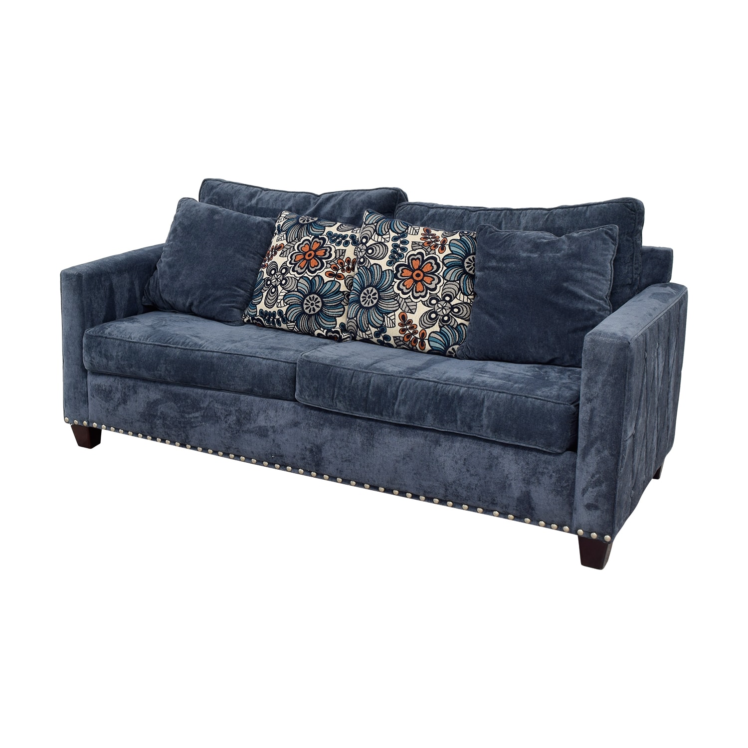 Bob's Discount Furniture Melanie Blue Nailhead Sofa and Ottoman