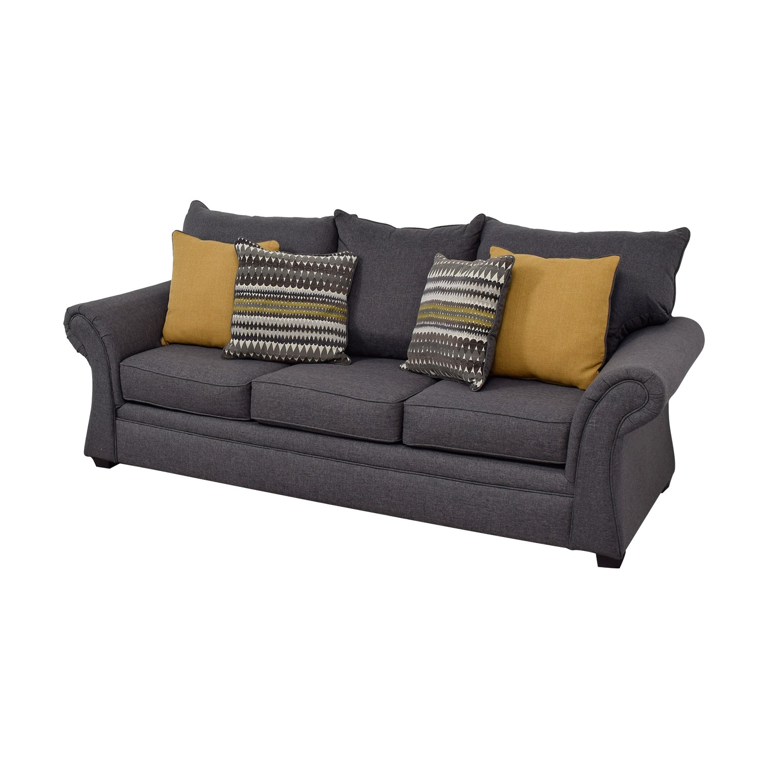 Grey Sofa with Gold Throw Pillows, 50% Off