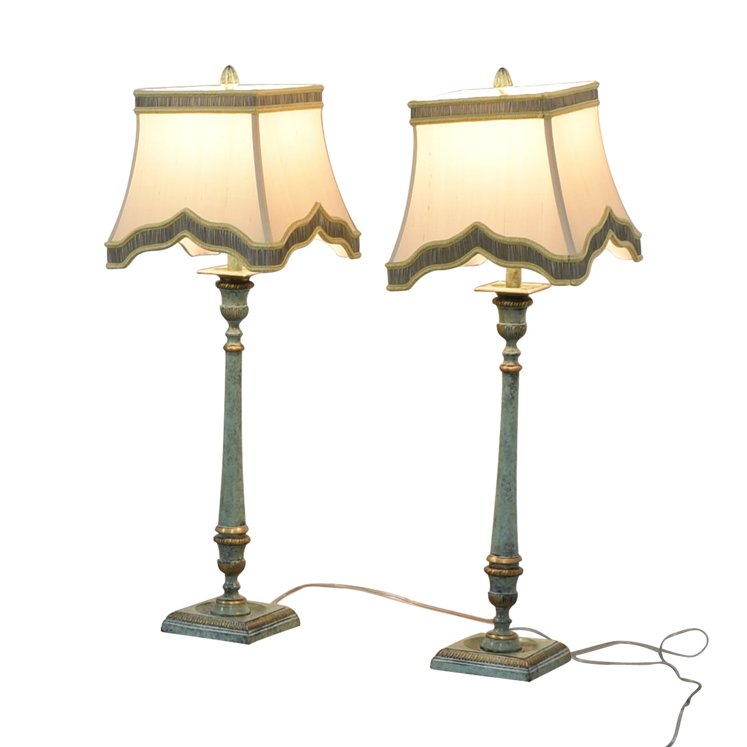 LF51903EC: Pair Brass Base Tall Table Lamps W. Shades 