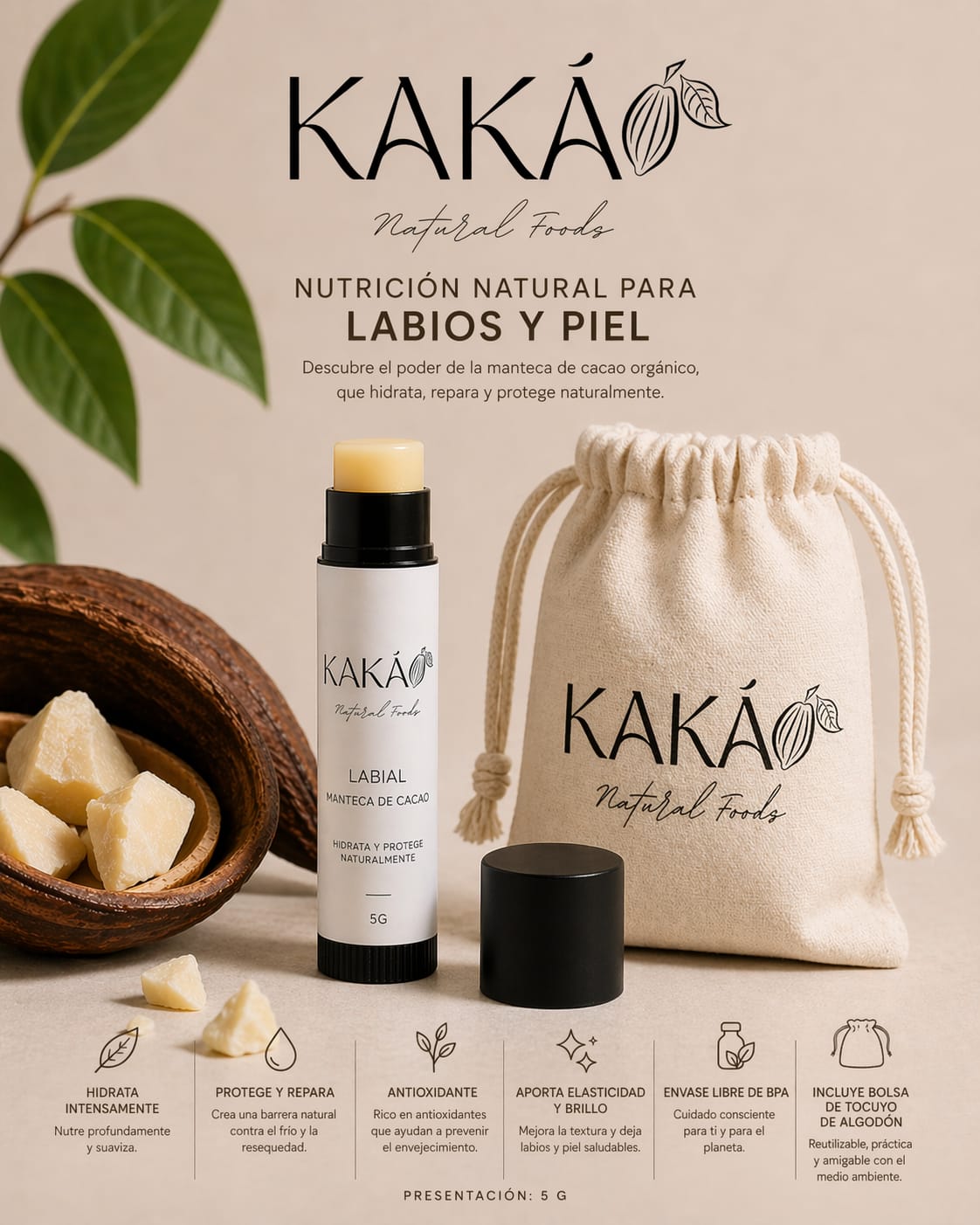 Labial de manteca de cacao orgánico