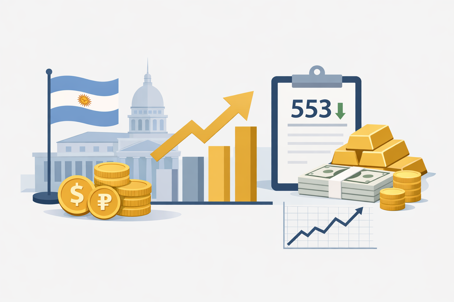 Riesgo país Argentina baja a 553: bonos y reservas suben