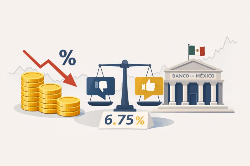 Banxico divide al bajar tasa a 6.75% ante inflación
