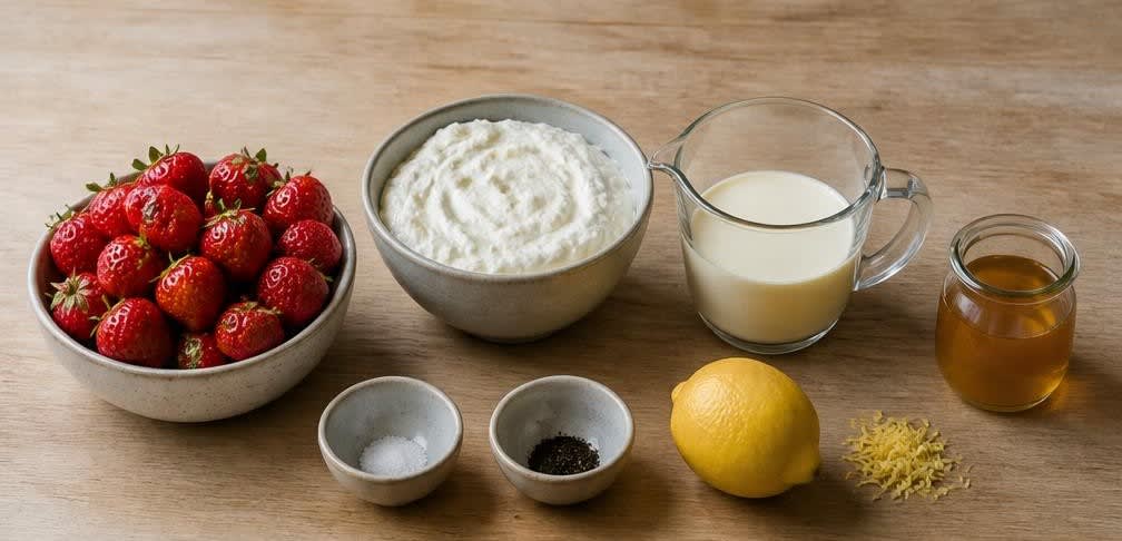 Cremiger Erdbeer-Quark mit Honig und geschlagener Sahne – Zutaten
