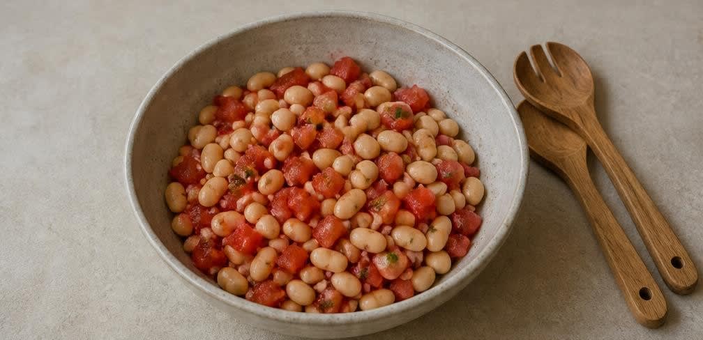 Mediterraner Bohnensalat mit Tomaten und Olivenöl – Zubereitung Schritt für Schritt – Salat mischen